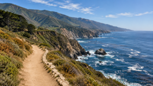 Hiking trail overlooking rugged Big Sur cliffs