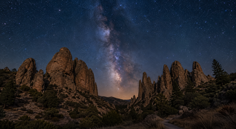 Milky Way visible above the rock formations at Pinnacles National Park near Monterey County